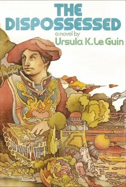 A book cover for Ursula K Le Guin's 'The Dispossessed'.