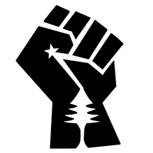 The midcoastsolidarity logo which is the Maine pine tree and star within the solidarity fist.